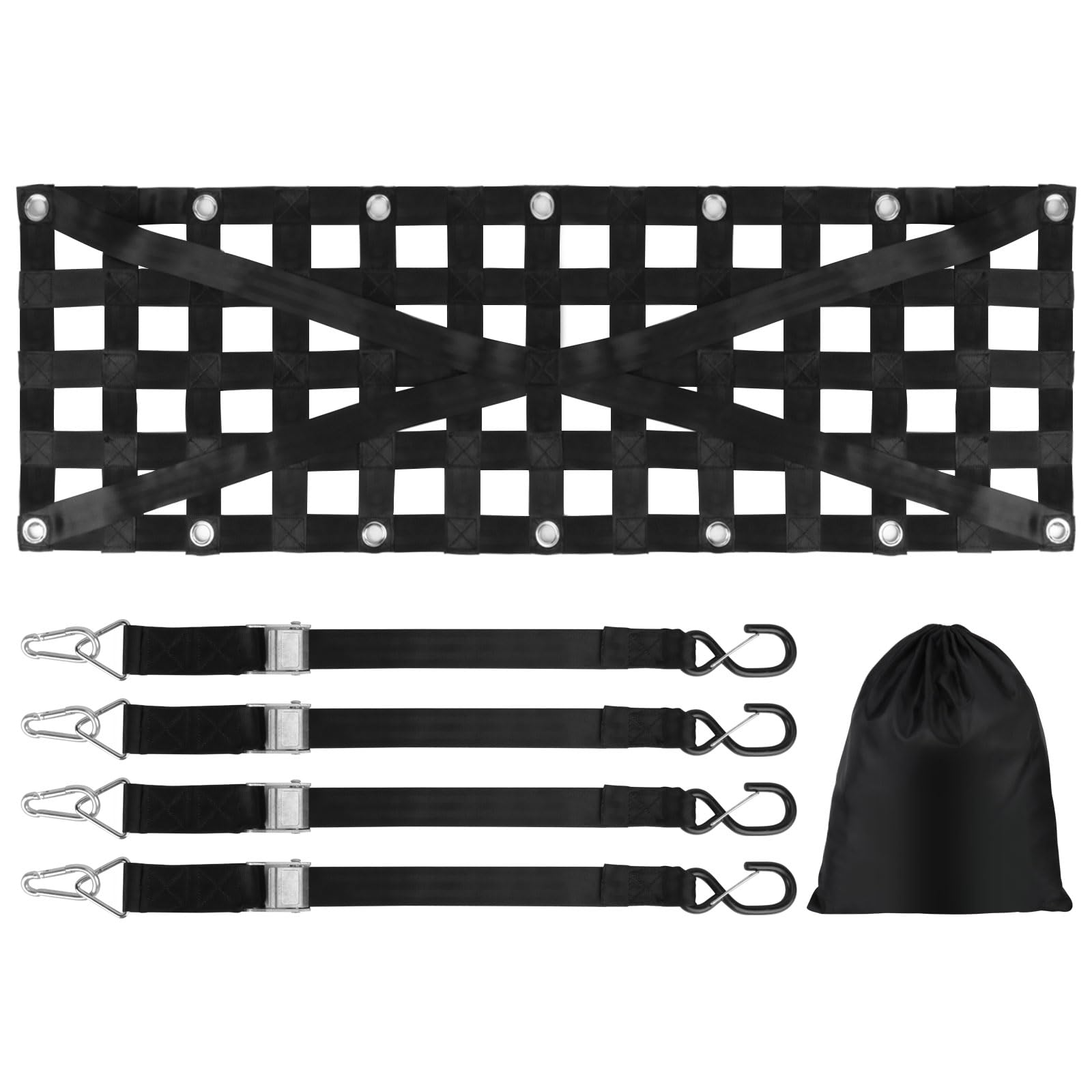 Heavy Duty Truck Bed Cargo Net, Flymer Tailgate Net for Pickup Truck Bed, Truck Bed Netting for Groceries with 4 Adjustable Buckle Straps