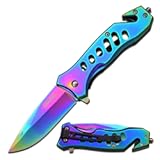 Tac-Force- Folding Pocket Knife – Rainbow TiNite Coated Stainless Steel Blade and Handle, Glass Punch and Pocket Clip, Tactical, EDC, Rescue - TF-844