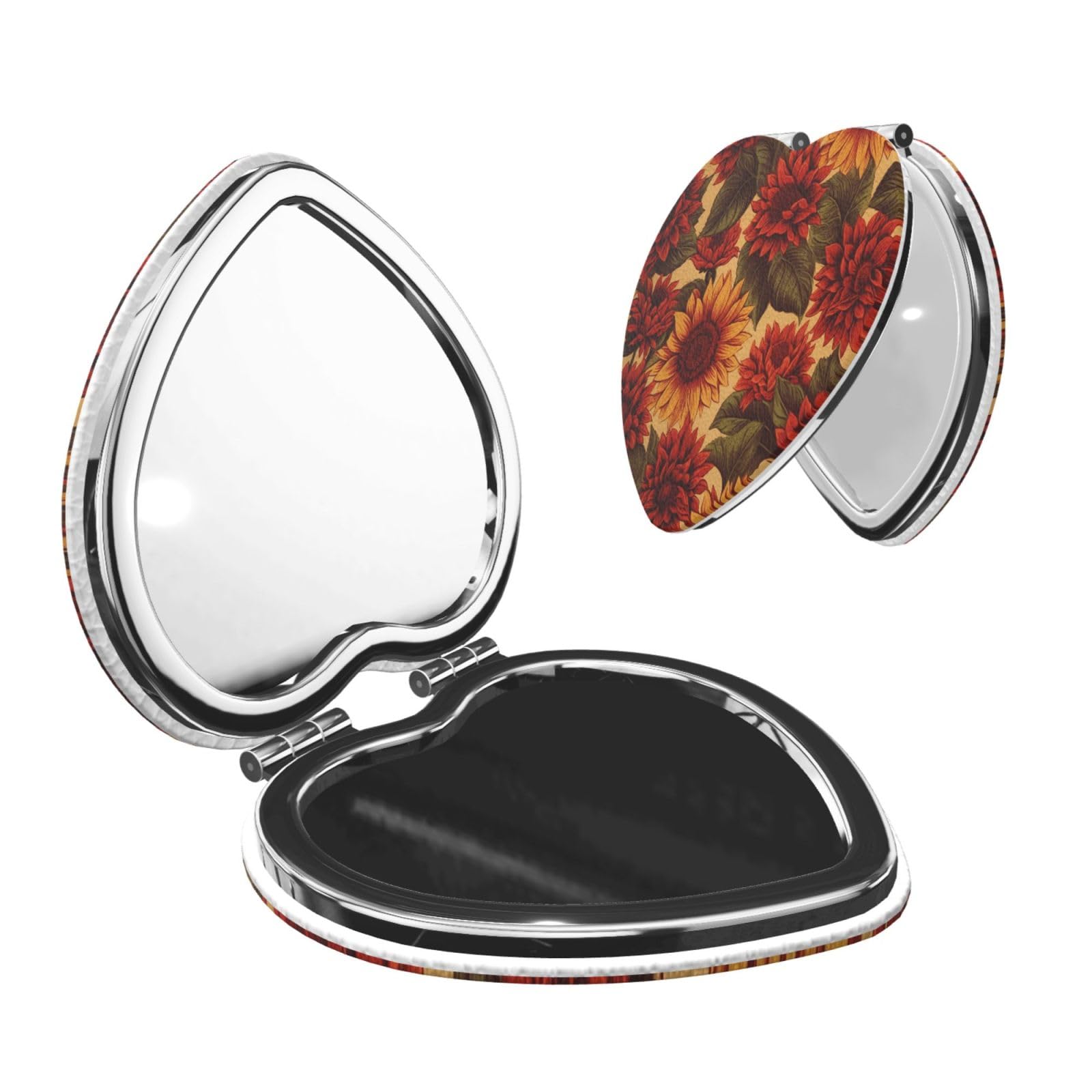 DWVTSLH Red Sunflower Compact Mirror for Purse, Double-Sided 2X/1X Magnifying Mirror for Women Men, Travel Makeup Mirror for Handbag, Handheld Vanity Mirror for Gift