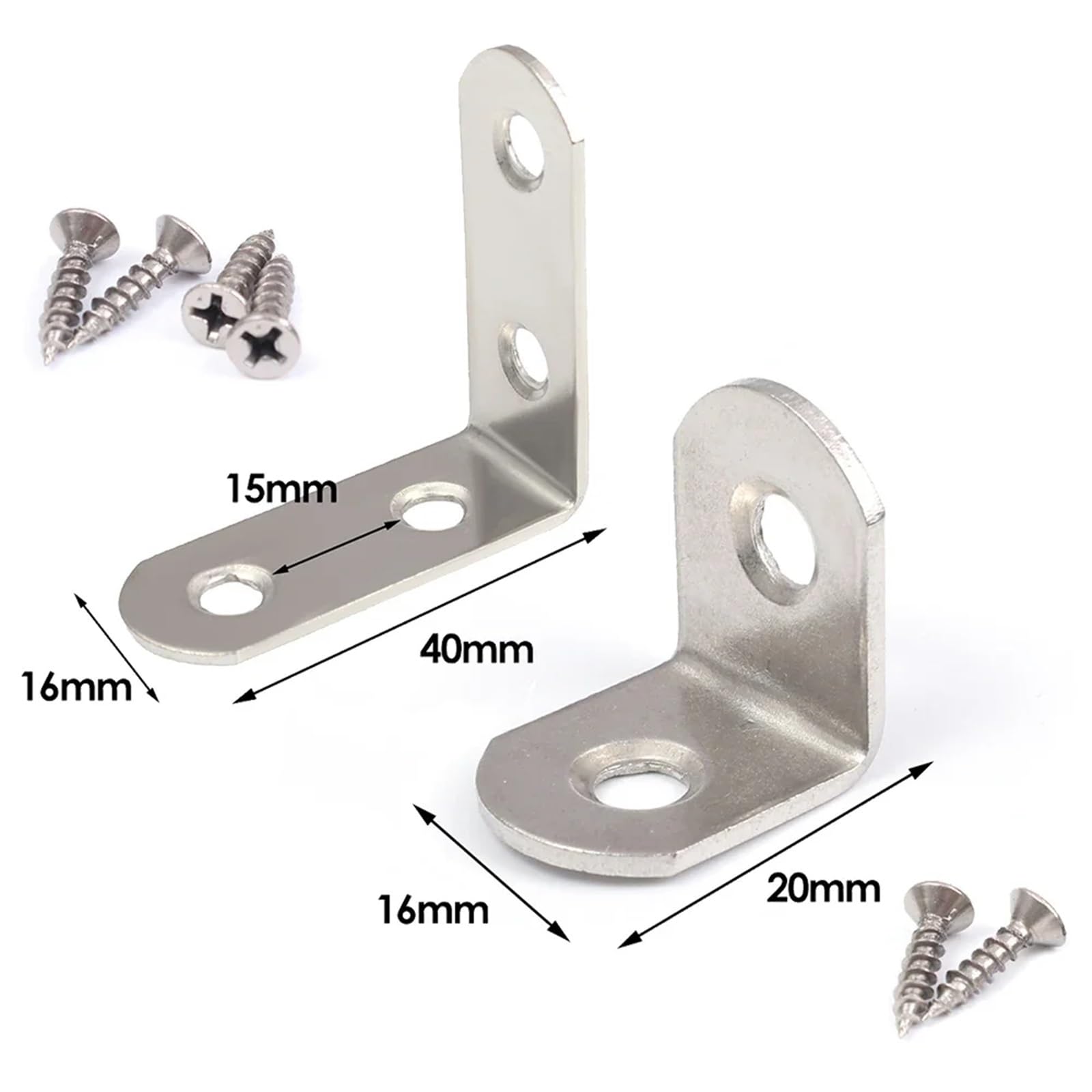 20 set di supporti angolari a L for staffe ad angolo retto, connettori for mobili in acciaio inossidabile da 90 gradi, con viti Per Mobili, Scaffali, Sedie In Legno(40*40*16mm)