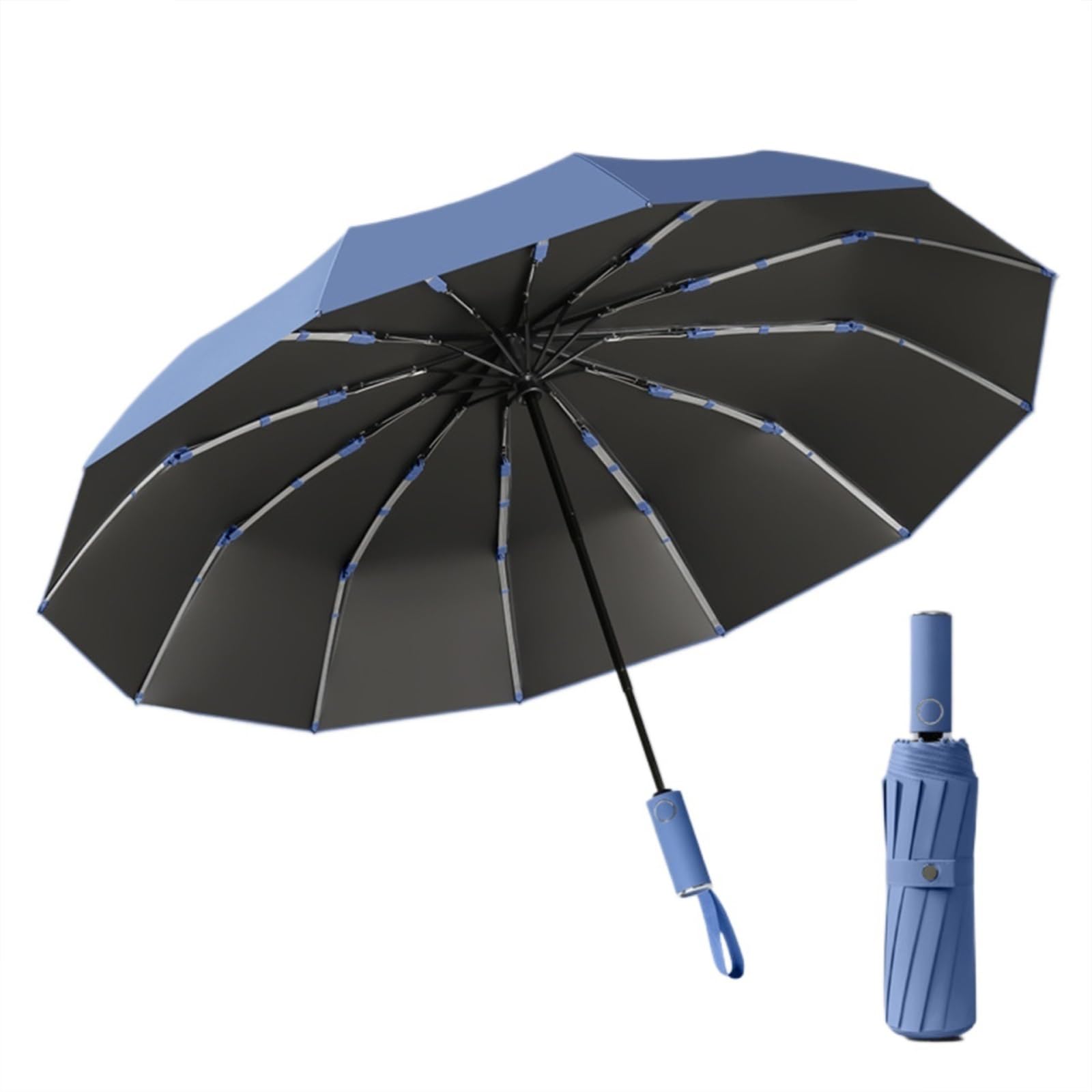 Brellux Umbrella, 264 Ribs Waterproof & Windproof Compact Umbrella, Portable Durable UV Protection Umbrellas with Strong Fiberglass Frame, Automatic Folding Travel Umbrellas for Wind & Rain(Blue(a))