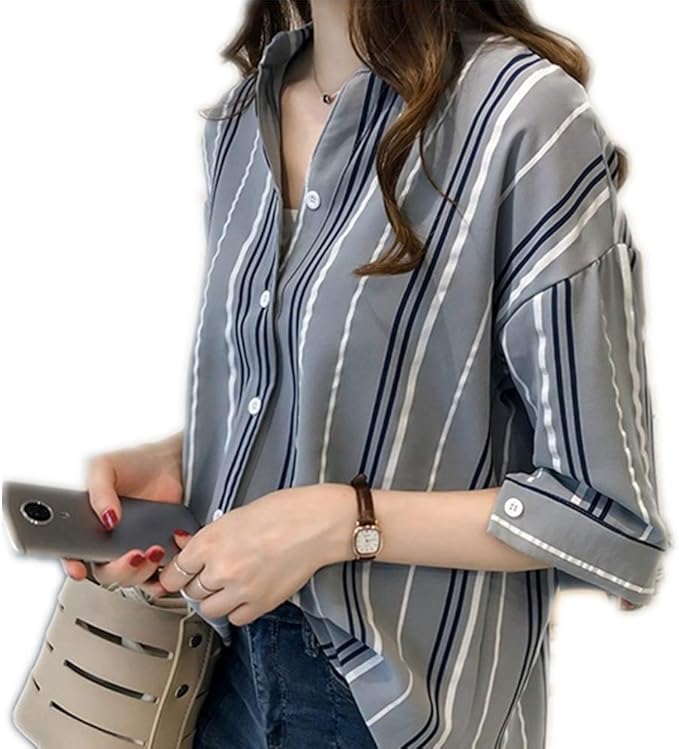 Amazon シャツ ブラウス レディース 半袖 無地 Vネック ゆったり 着痩せ ファッション ゆったり シャツ ブラウス 通販