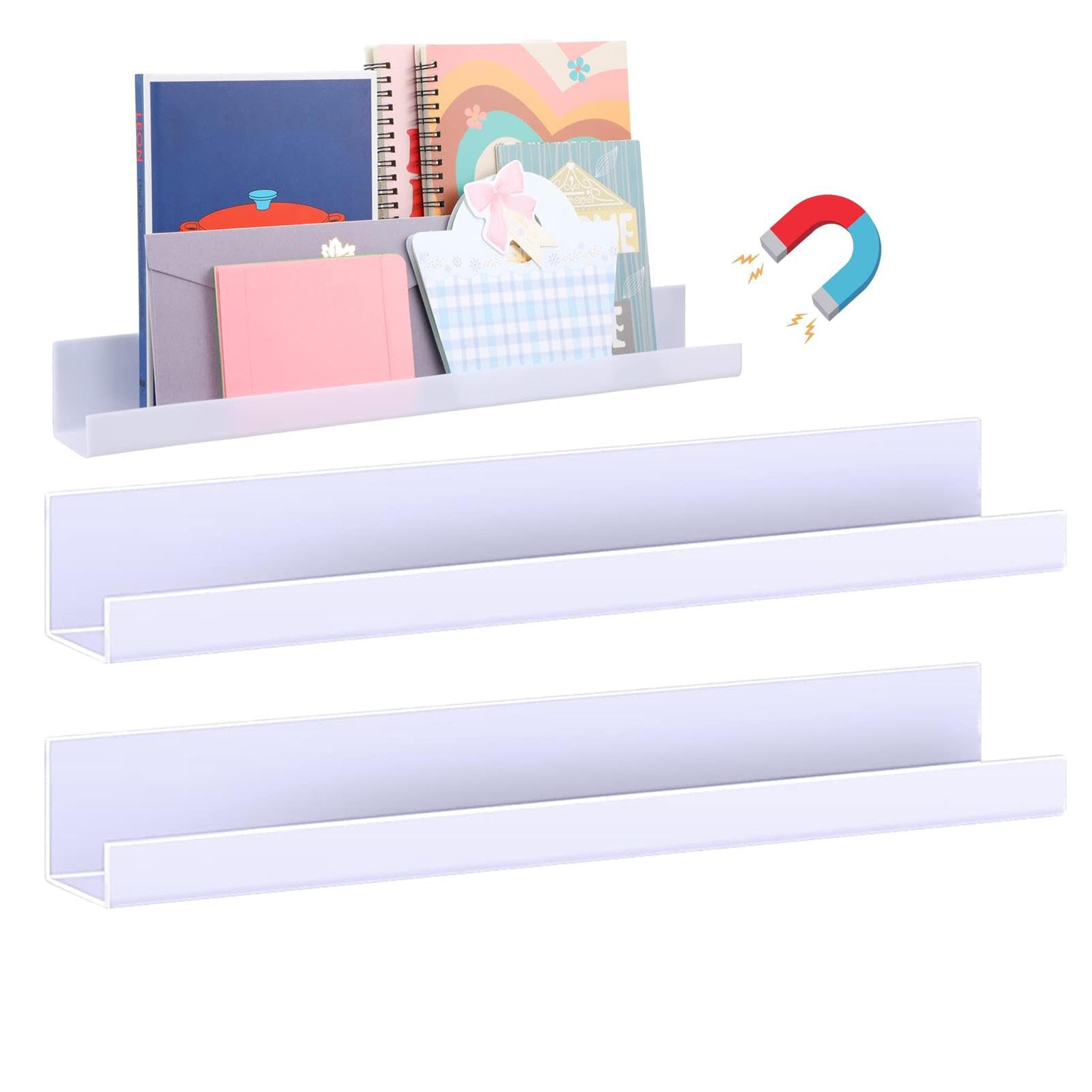 Stronrive Acrylic Floating Shelf,Strong Magnetic Book Shelf - Acrylic Reusable Kitchen Organizer Shelves, Floating Fridge Rack for Whiteboard Kids Room