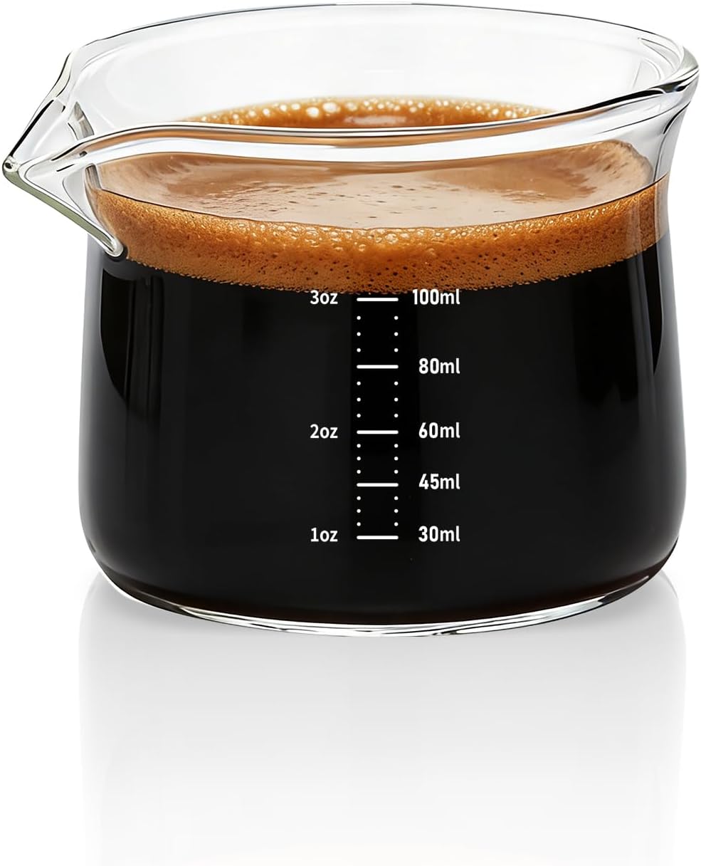 BCnmviku 3OZ Espresso Cup 100ML Shot Glass Measuring Cup, Small Clear Graduated Beaker with Precise Markings,Heat-Resistant Borosilicate Glass for Kitchen Baking, Lab Experiments