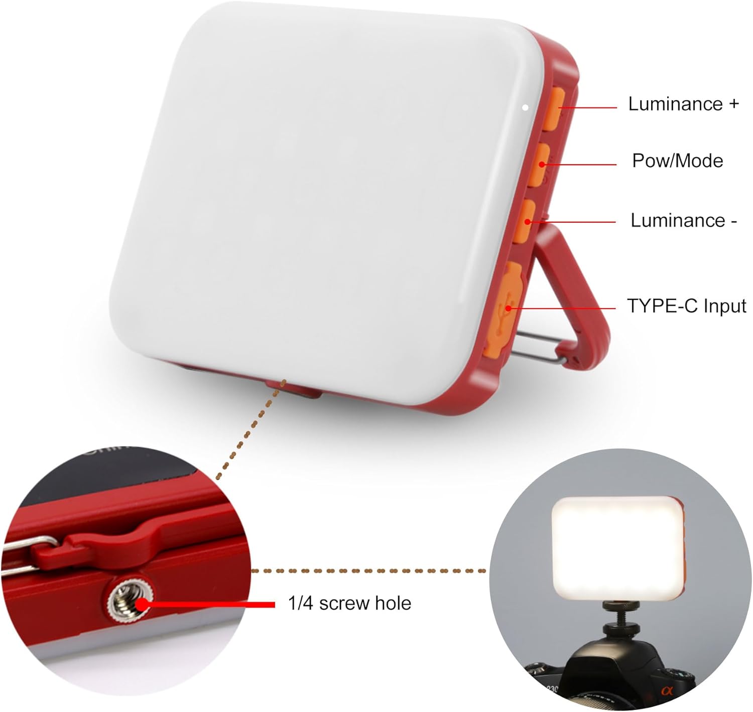 Tent Lights for Camping, Rechargeable Camping Lights for Tent, Camping Tent Light for Tent Camping Outdoor Power Outage Tent Light RGB Camping Lights IP65 Waterproof (Red)