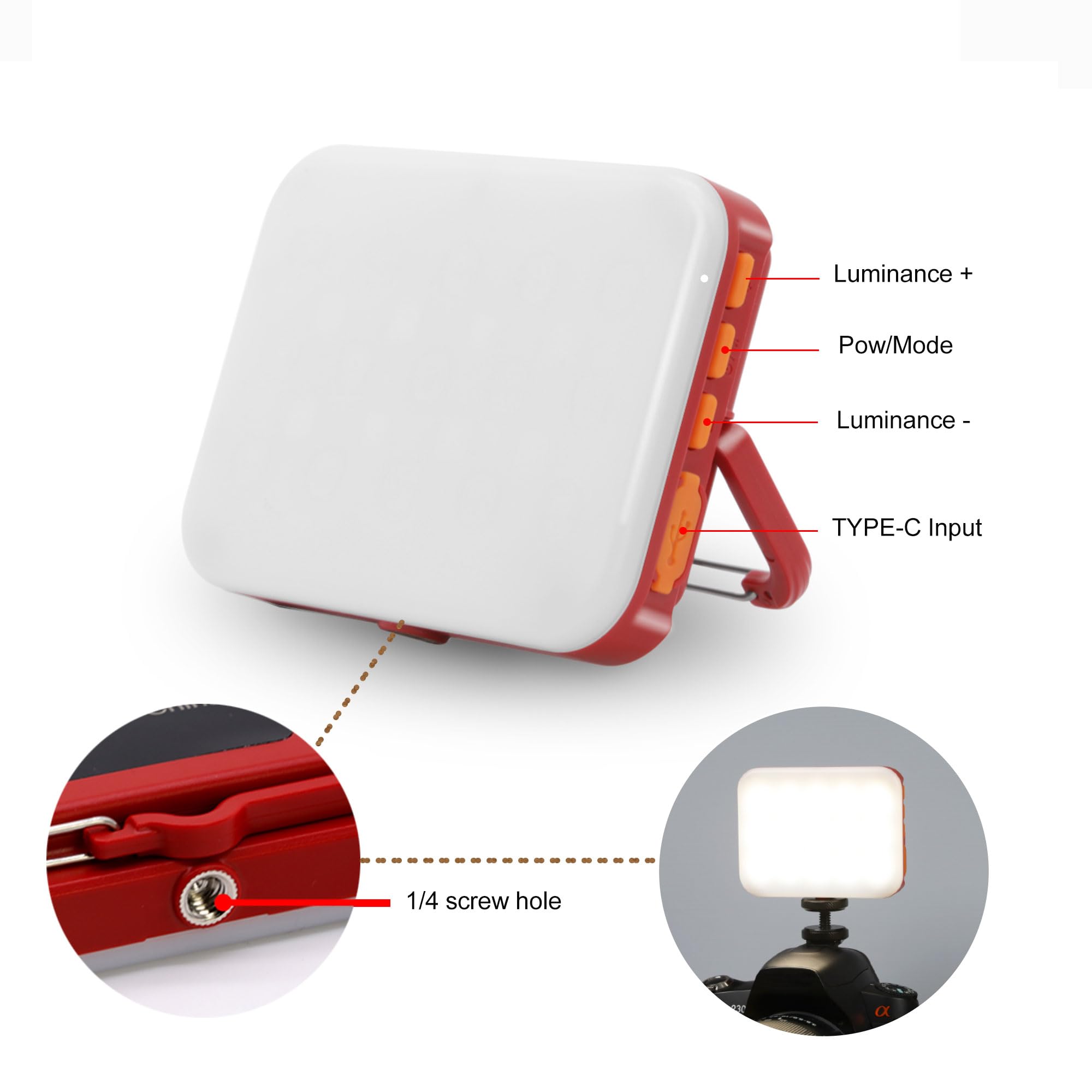 Zeltlichter für Camping, Wiederaufladbare Campingleuchten für Zelt, Campingzeltlicht für Zelt, Camping, Outdoor, Stromausfall, Zeltlicht, RGB-Campinglichter, IP65 Wasserdicht (Rot)