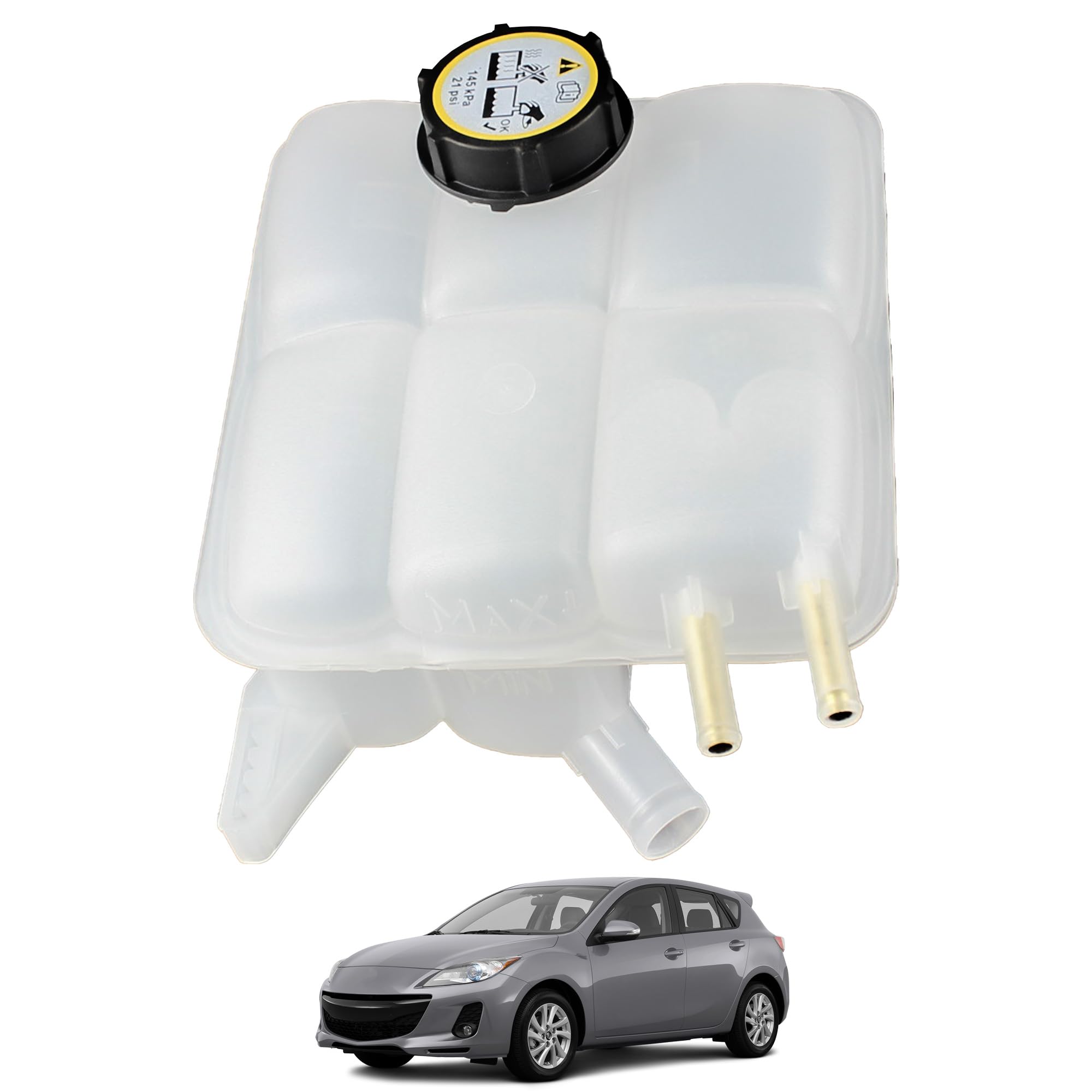 Front Engine Coolant Reservoir Tank with Cap Compatible with 2004-2013 Mazda 3, 2009-2013 Mazda 3 Sport, Coolant Tank Replaces LF5015350 5M5H8K218AA