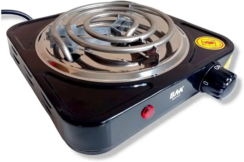 Fogareiro Elétrico Portátil 110v 1 Boca Preto 1000W Temperatura Ajustável 80°C a 400°C 22x24x6 cm Camping