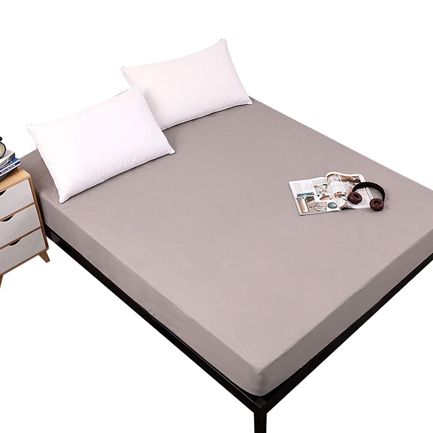 Matelas protecteur 100% étanche et anti-taches gris en tissu lisse