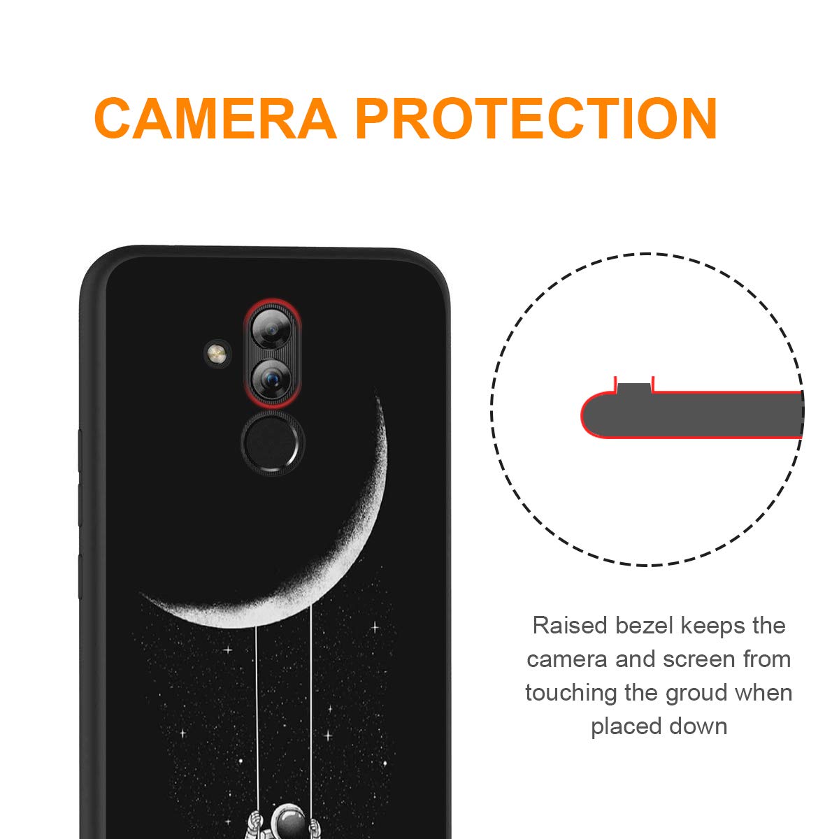 Yoedge Cover per Huawei P20 Lite, Sottile Antiurto Custodia Nero Silicone TPU con Disegni Pattern Ultra Slim 360 Protective Bumper Case per Apple Huawei P20 Lite, Astronauta