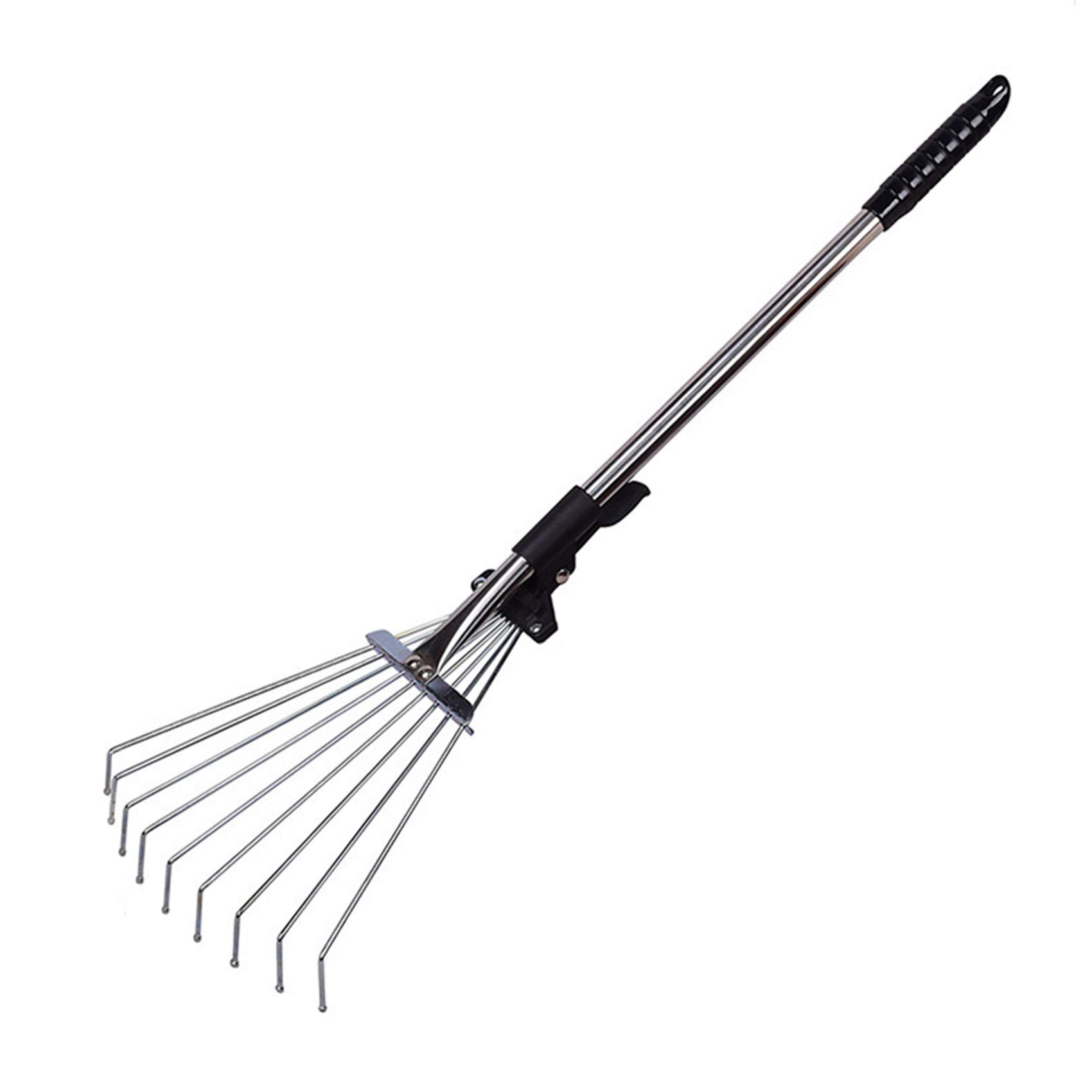 Adjustable Telescopic Steel Garden Rake with Extendable Handle Foldable Fan- Multi-purpose Gardening Tool for Flower Beds Window Wells Lawns Yards