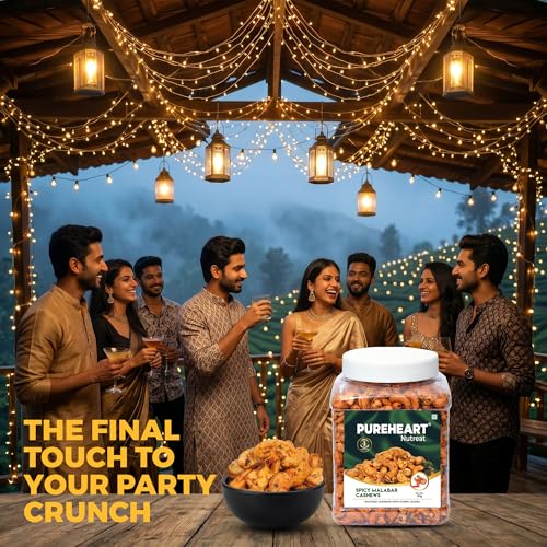 Image of Pureheart Spicy Malabar Cashews 1kg | Roasted Masala Kaju with Curry Leaves | Premium Crunchy Flavored Cashew Nuts | Healthy Snack, Protein Rich Dry Fruits | Spicy Roasted Nuts Pack