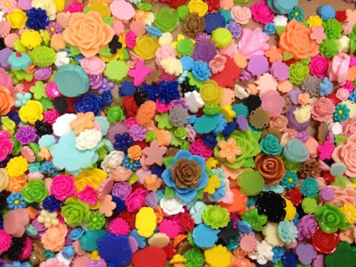 PEPPERLONELY Brand, 30pc Rose/Daisy/Lily/Bud/Peony Mixed Color/Size Flower Flat Back Resin Caboc. - Thumbnail 3