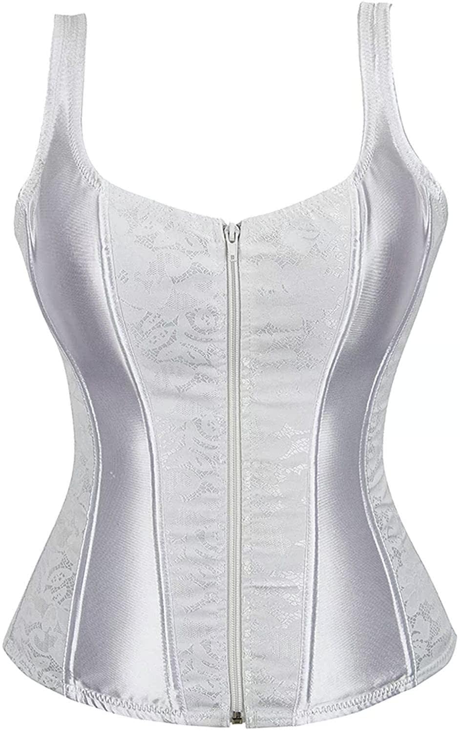 Women's Lace up Gothic Jacquard Shoulder Straps Tank Overbust Shaper Corset Bustiers Top