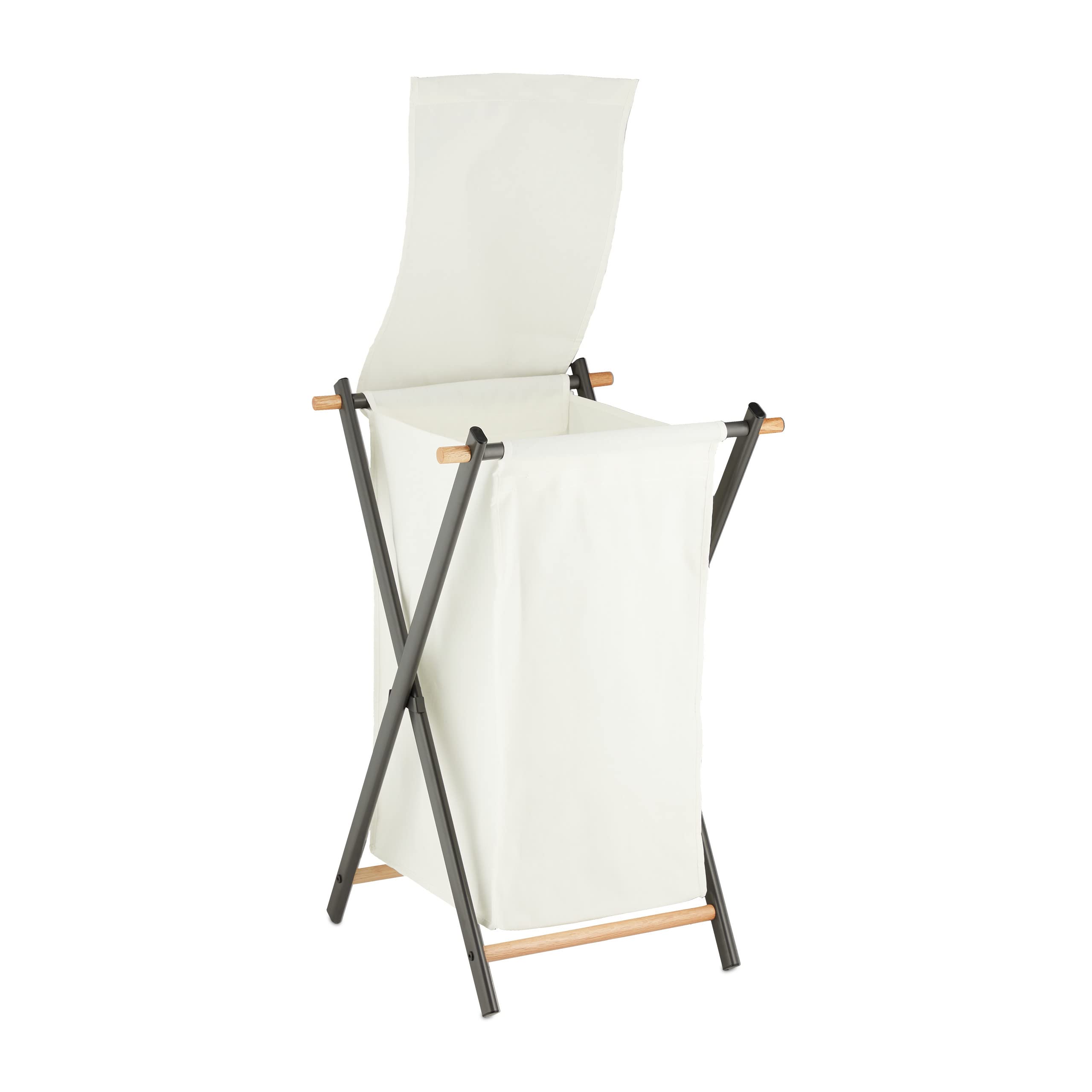 Relaxdays Cesto Portabiancheria Pieghevole, Sacco Porta Biancheria, Acciaio, Tessuto, 50 l, 71x45x42 cm, Crema Antracite