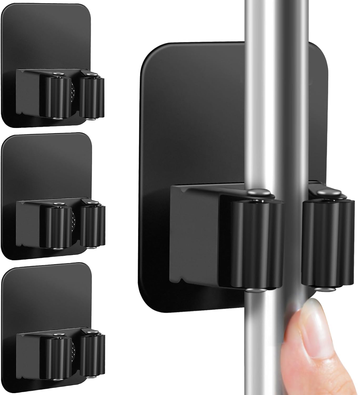 Xpandio 4 Pack Broom Holder Wall Mount, Improved Super Anti-Slip Mop and Broom Holder Wall Mount, Broom Hanger Gripper for Kitchen, Bathroom, Closet, Garden Garage, Black-image-26