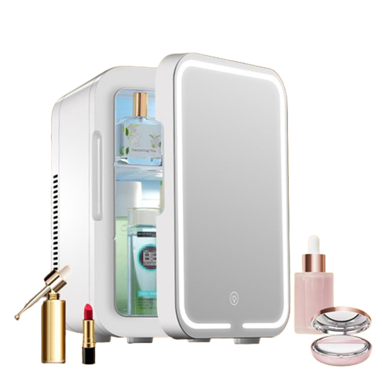 Mini refrigerador para el cuidado de la piel con espejo LED regulable, refrigerador y calentador de 10 l/6 para cosméticos, belleza, alimentos