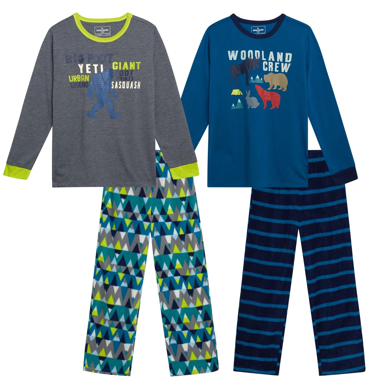 Eddie Bauer Boys' Pajama Set - 4 Piece Matching Fleece Graphic Pajama Tops and Pajama Pants for Boys (Sizes: XS-L)