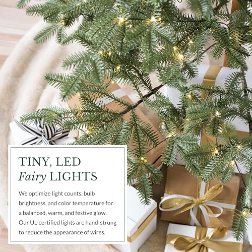 Image of Balsam Hill 7.5ft Pre-Lit Alpine Balsam Fir - Sparse Artificial Christmas Tree with 450 Clear LED Fairy Lights, Pre-Fluffed Memory Wire Branches & Easy Plug Technology for Grand Spaces