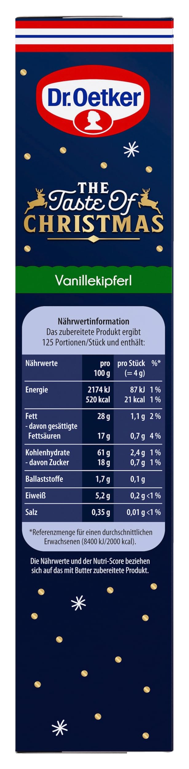 Dr. Oetker Vanillekipferl – 6er Vorteilspack Vanillekipferl Backmischung zur Zubereitung von Weihnachts-Plätzchen aus zartem Mürbeteig mit Vanillegeschmack, Teigmischung für Weihnachts-Kekse
