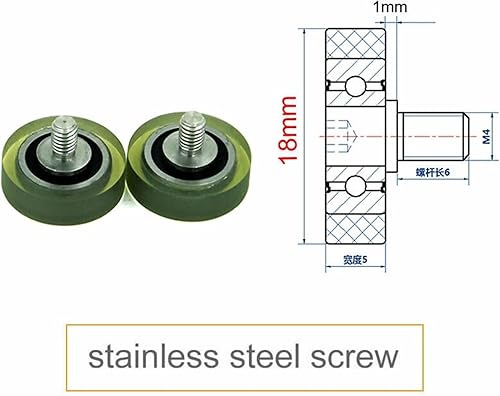 Miniatura 2 de Diámetro 0.709 in, tornillo M4, rodamiento de poliuretano de poliuretano con varilla de tornillo de acero inoxidable, polea suave recubierta de