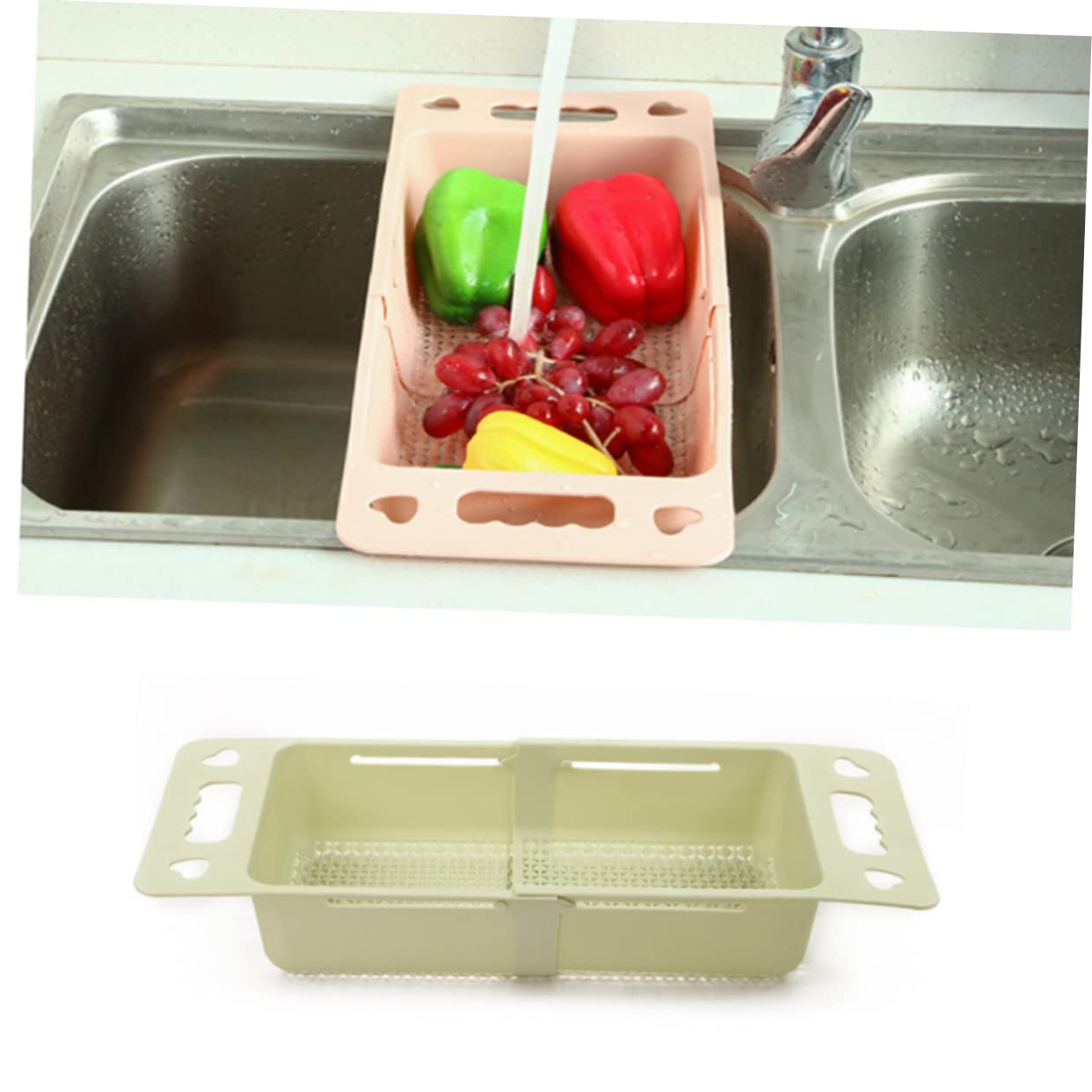 MAGICLULU 2pezzi Scolapasta Retrattile Verde Per Lavello Cestino Per Lavare Frutta e Verdura Design Pratico e Multiuso Per Cucina e Tavolo