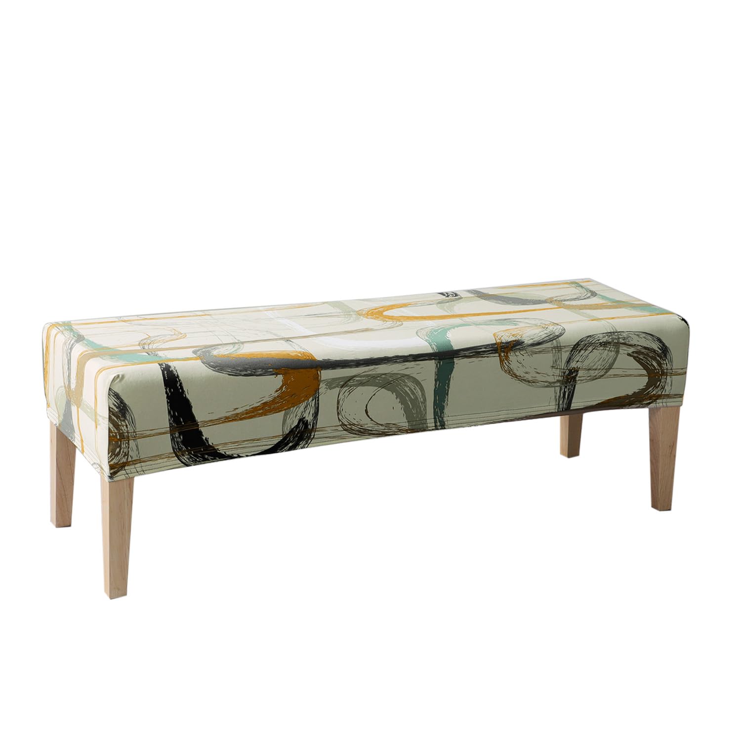 HOKIPO Printed Elastic Fitted Dining Bench Cover, Parchement Beige Abstract Art (AR-4948-C6)-picture-39