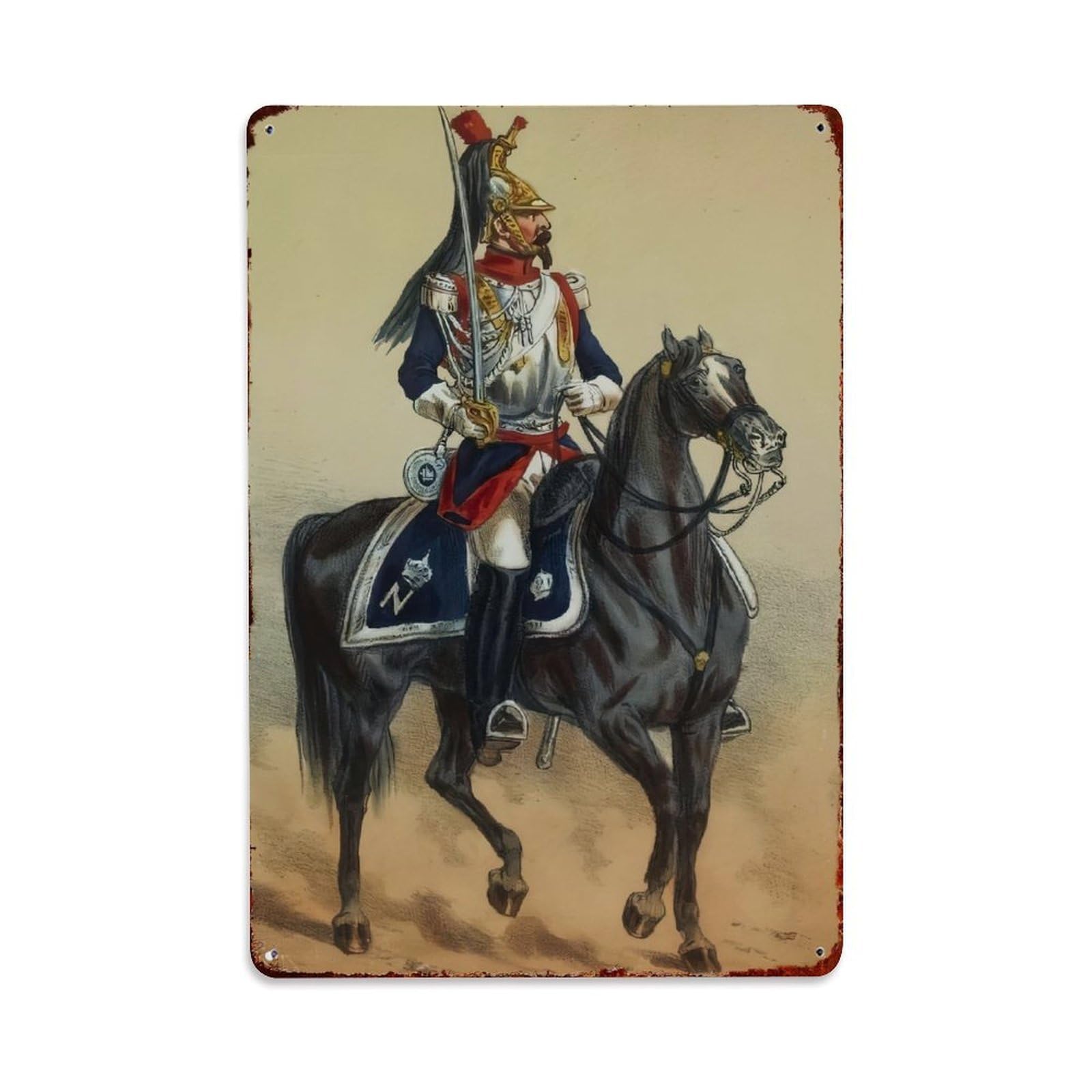 Historical Military Uniform Horse Rider Vintage Tin Sign Retro Metal Wall Decor Metal Poster, Home Bar Garage Farmhouse Cafe Wall Art Decoration 8x12Inches