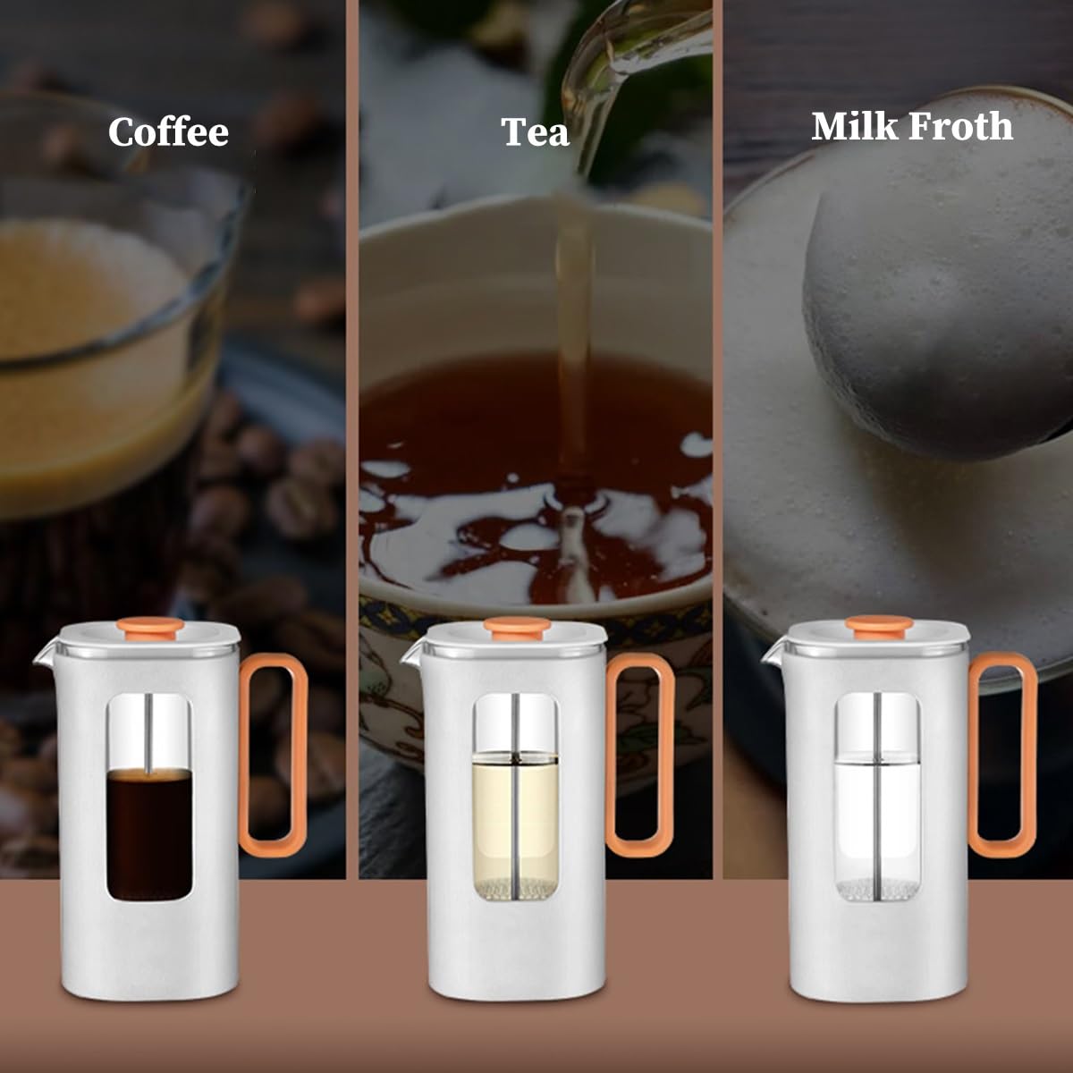 Zaparzacz Do Kawy French Press Z Plastikowym Uchwytem, Podwójną Ścianką Izolacyjną I Filtrem Ze Stali Nierdzewnej, Wkładka Z Wysokoborokrzemowego Szkła, Do Kawy I Herbaty(/Black,1.2L)