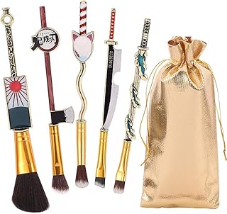 Conjunto de pincéis de maquiagem Anime Demon Slayer - 5 peças cosméticas anime periférico Demon Slayer Kimetsu no Yaiba cosplay presente maquiagem conjunto de pincéis para mulheres (Demon Slayer ouro)