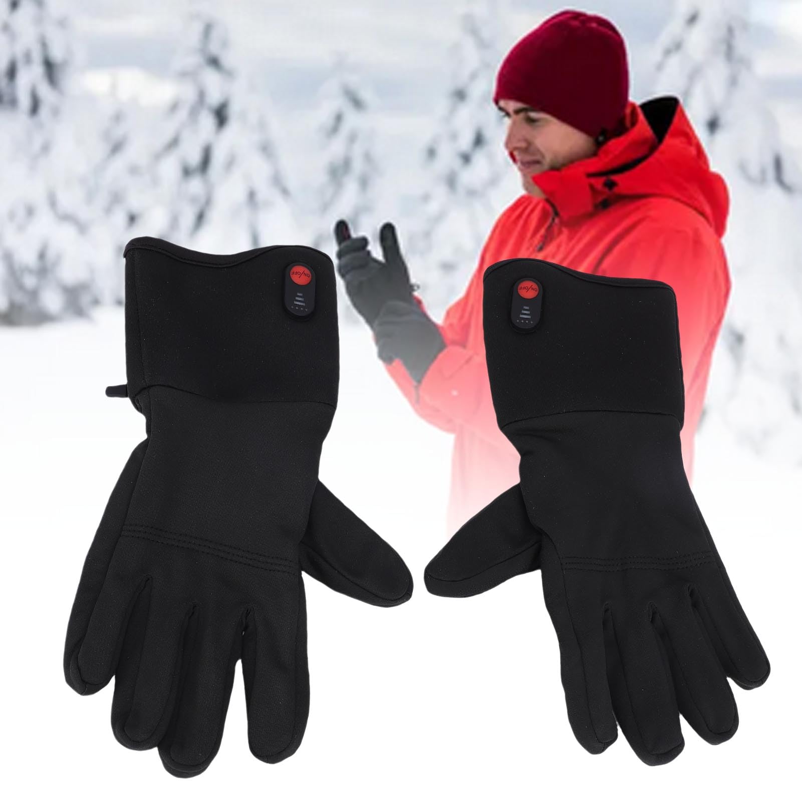 Guanti Riscaldati per Uomo Donna, Guanti Riscaldanti Elettrici Scaldamani Ultra Sottili con Touchscreen Ricaricabile con 2 Batterie, per Sci Invernale Ciclismo