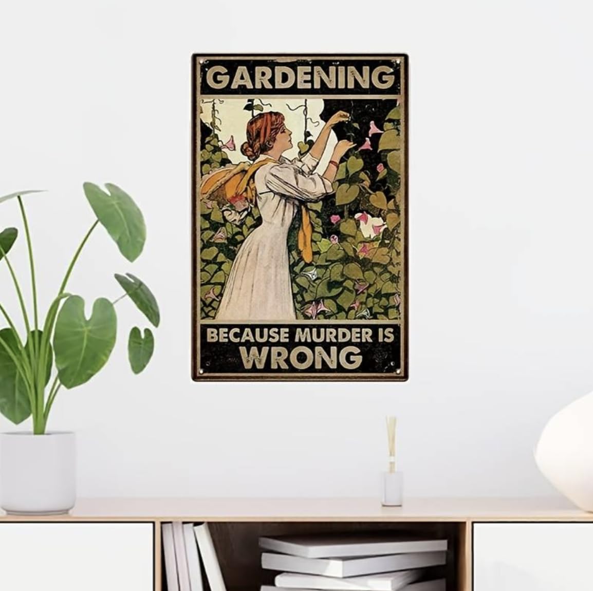 30 x 20 cm, con scritta Gardening Because Murder Is Wrong1, targa in metallo da appendere in stile retrò, decorazione da parete per casa, cucina, giardino, garage