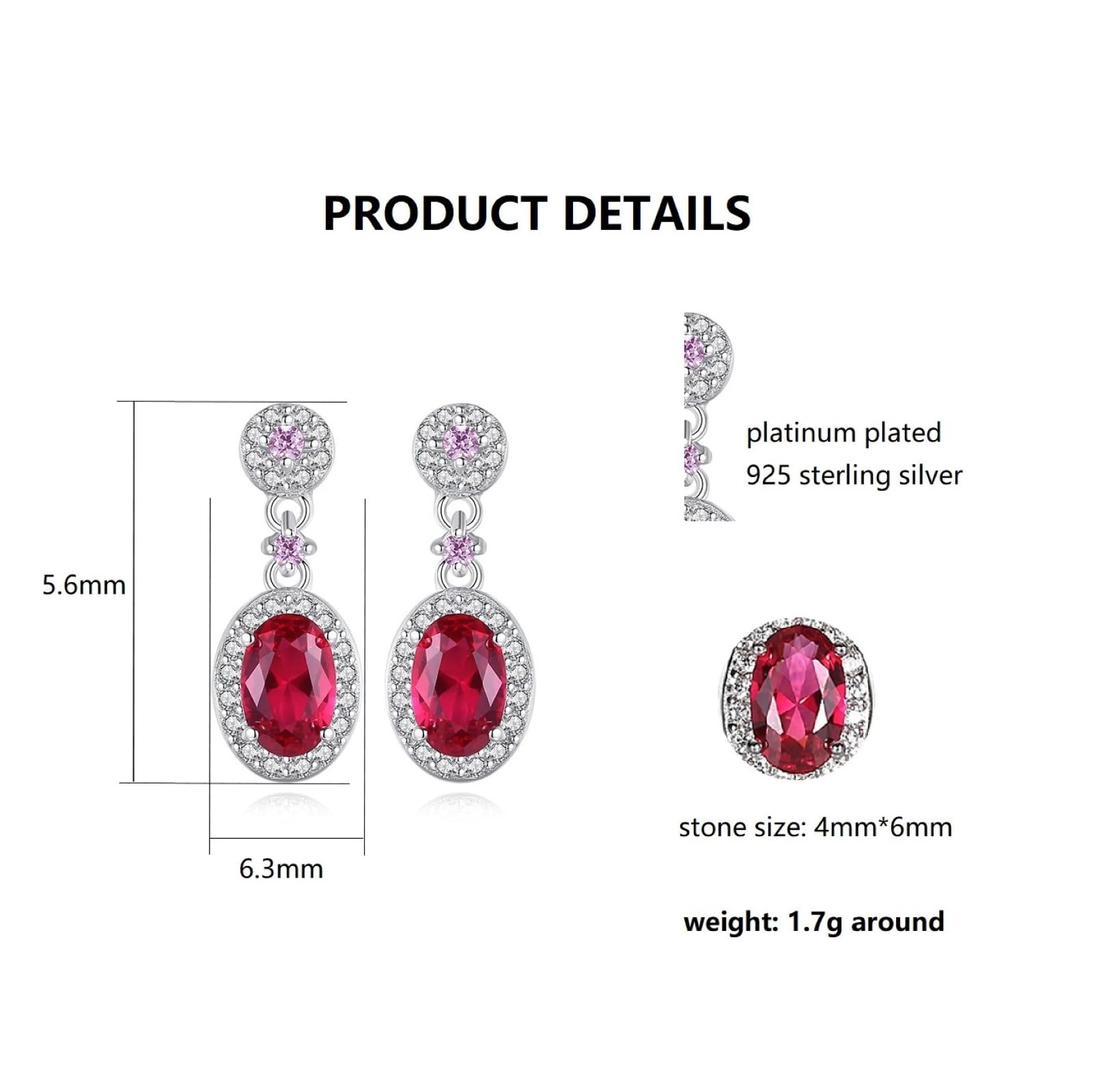 Orecchini pendenti da donna orecchini spinello rosso e zirconi cubici in argento sterling 925 gemma sintetica per donne ragazze