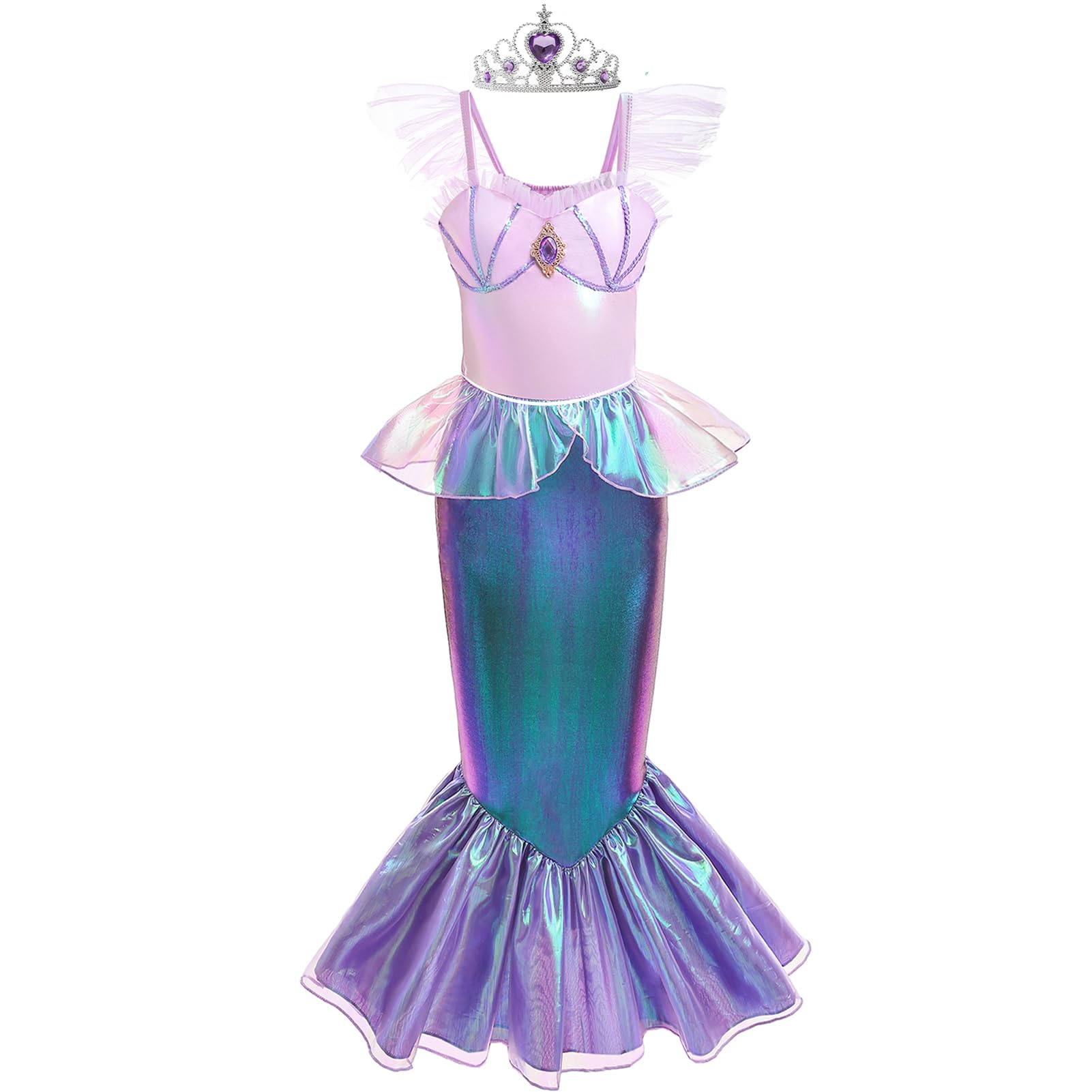 Mermaid Dress, Mermaid Tail Costume Little Girls Princess Dress up with Crown for Girl 3-8 Gift