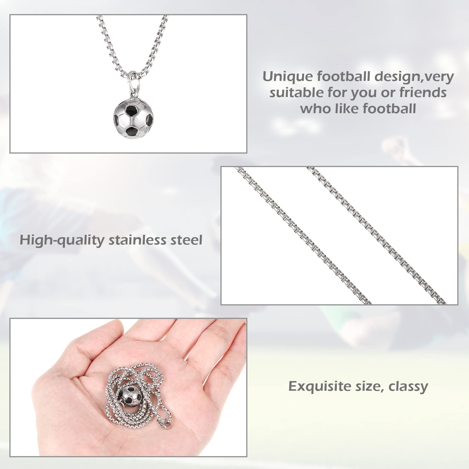 Collier en acier inoxydable avec breloque en forme de ballon de football pour garçons – Chaîne avec breloque cadeau