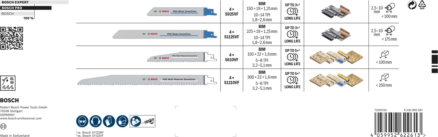Bosch 16x PRO Tough Box Demolition Säbelsägeblatt-Set, 16-tlg. (für Rohre und Profile aus Metall, Nichteisenmetalle, Länge mm, Professional Zubehör Säbelsäge)