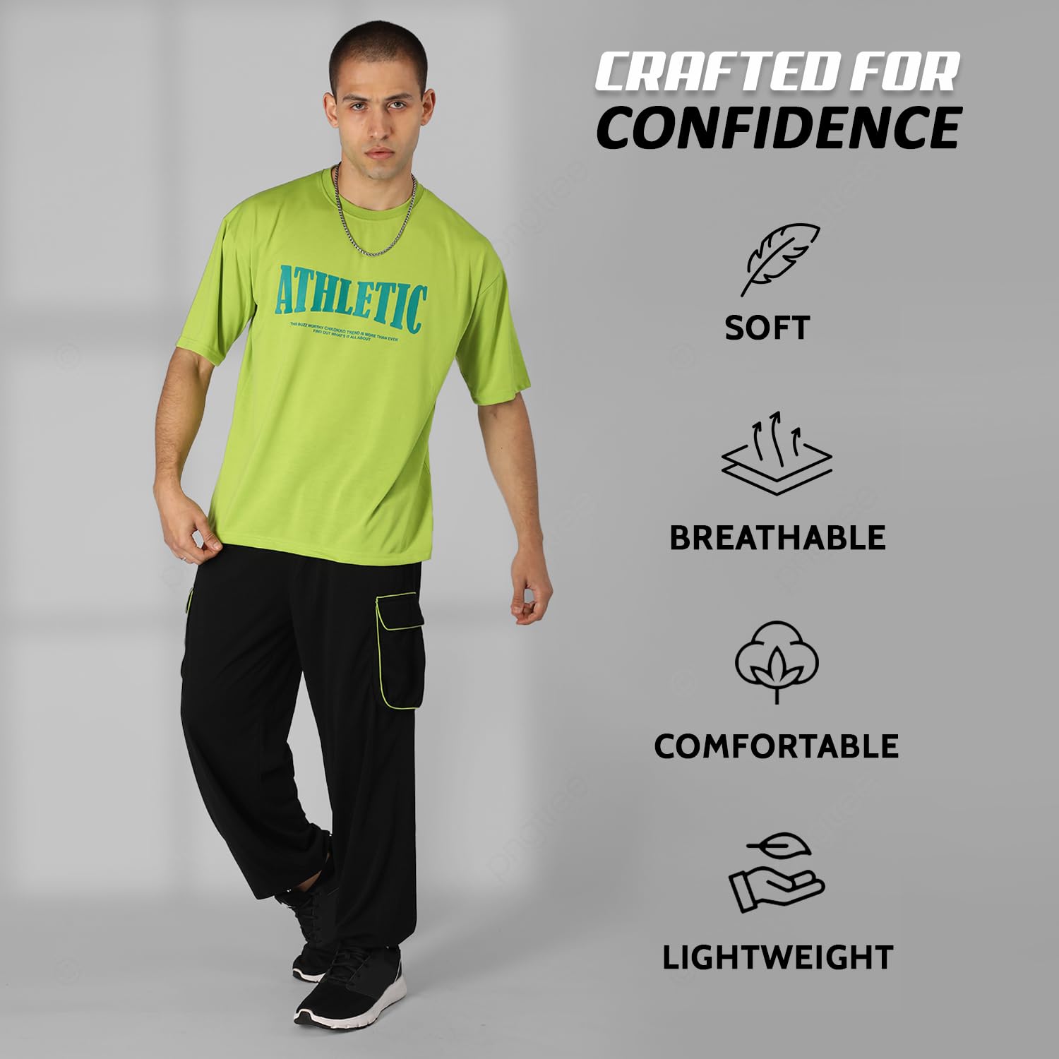 CHKOKKO Men Casual Summer Wear Coords Stylish Gents Cord Set Half Sleeves Latest Co Ord Track Suit Round Neck Western Co-ord Set Neon XL 2