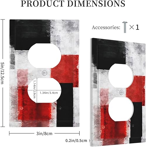 Miniatura 7 de Placas de pared para receptáculo dúplex de tamaño jumbo de 1 pandilla, negro, rojo, gris, gris, pintura de arte abstracto, geométrico, moderno,