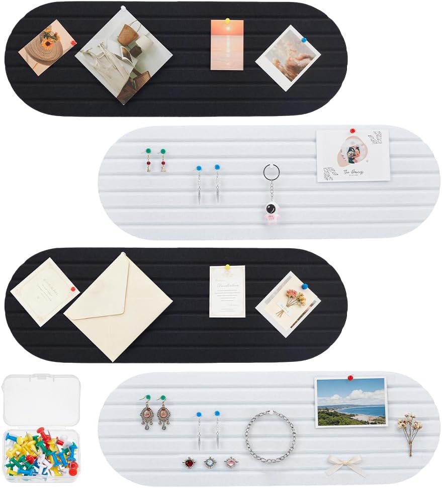 4 Pack Cork Board Oval Felt Bulletin Board with 100 Plastic Push Pins 3 Colors 24''x8'' Large Felt Wall Tiles Decorative Photo Memo Note Boards for Office Wall Dorm Home Decor