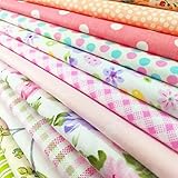 flic-flac 20 x 20 inches (51cmx51cm) Fat Quarter Natural Cotton Quilting Fabric Thick Craft Printed Fabric High Density Bundle Squares Patchwork Lint DIY Sewing (12pcs, Pattern A)