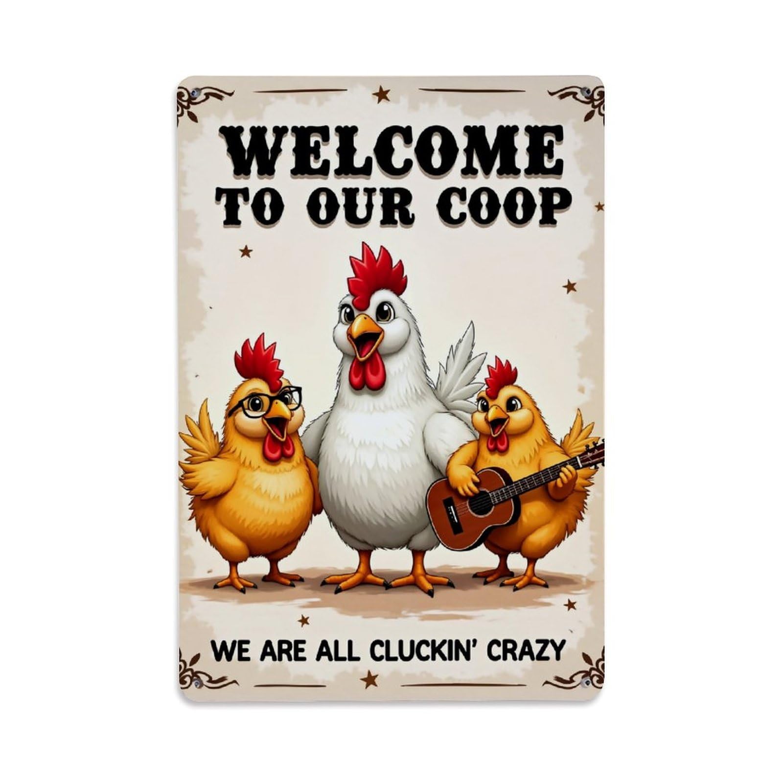 Chicken Music Coop Welcome Sign Retro Metal Tin Sign, Vintage Decor Art Poster for Bar, Home, Man Cave, Kitchen, Laundry Room Gift 8x12Inch