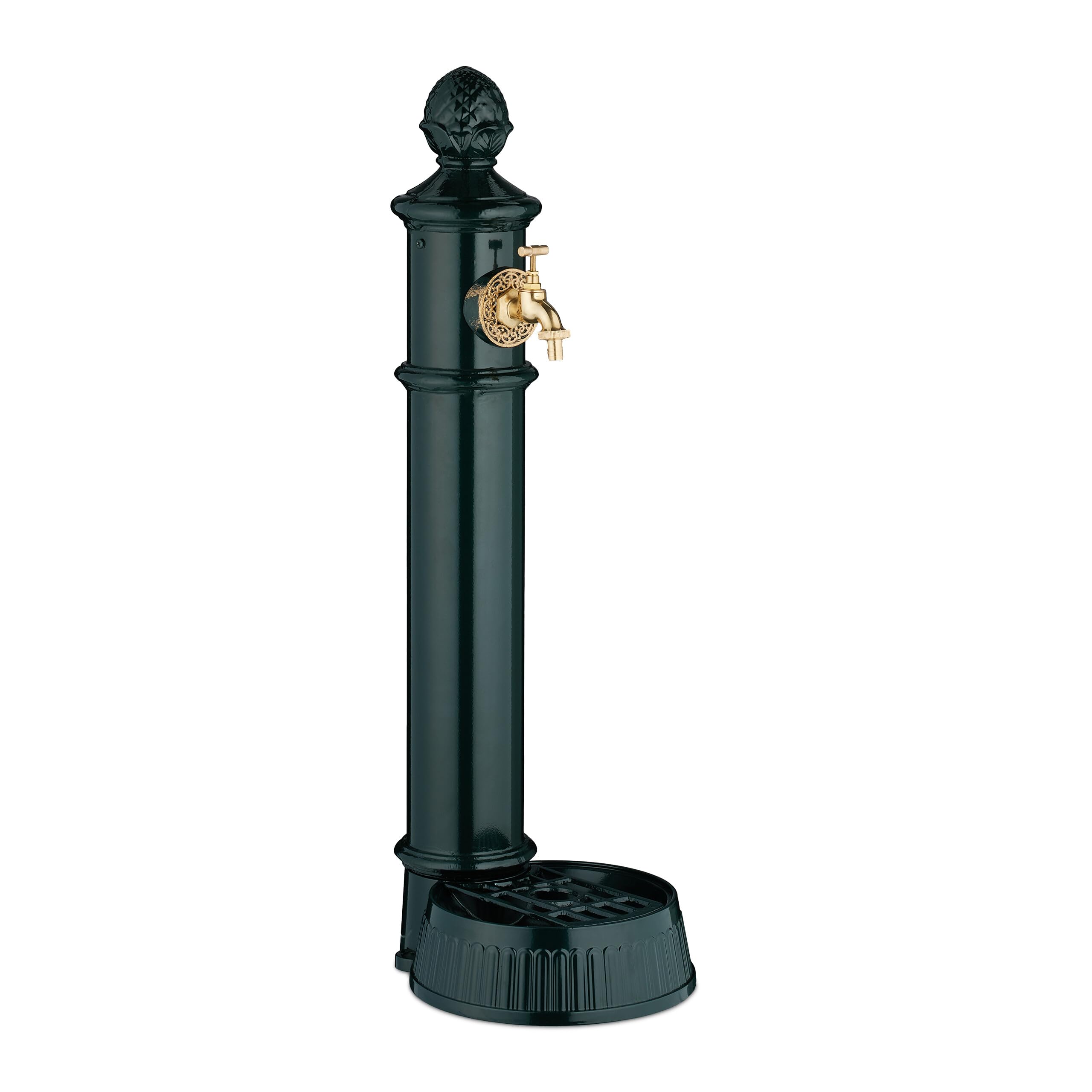 Relaxdays Column Fountain, Garden Water Featue, with Tap & Basin, HWD: 83 x 26 x 31.5 cm, Standing Patio Ornament, Green, Aluminium, Steel