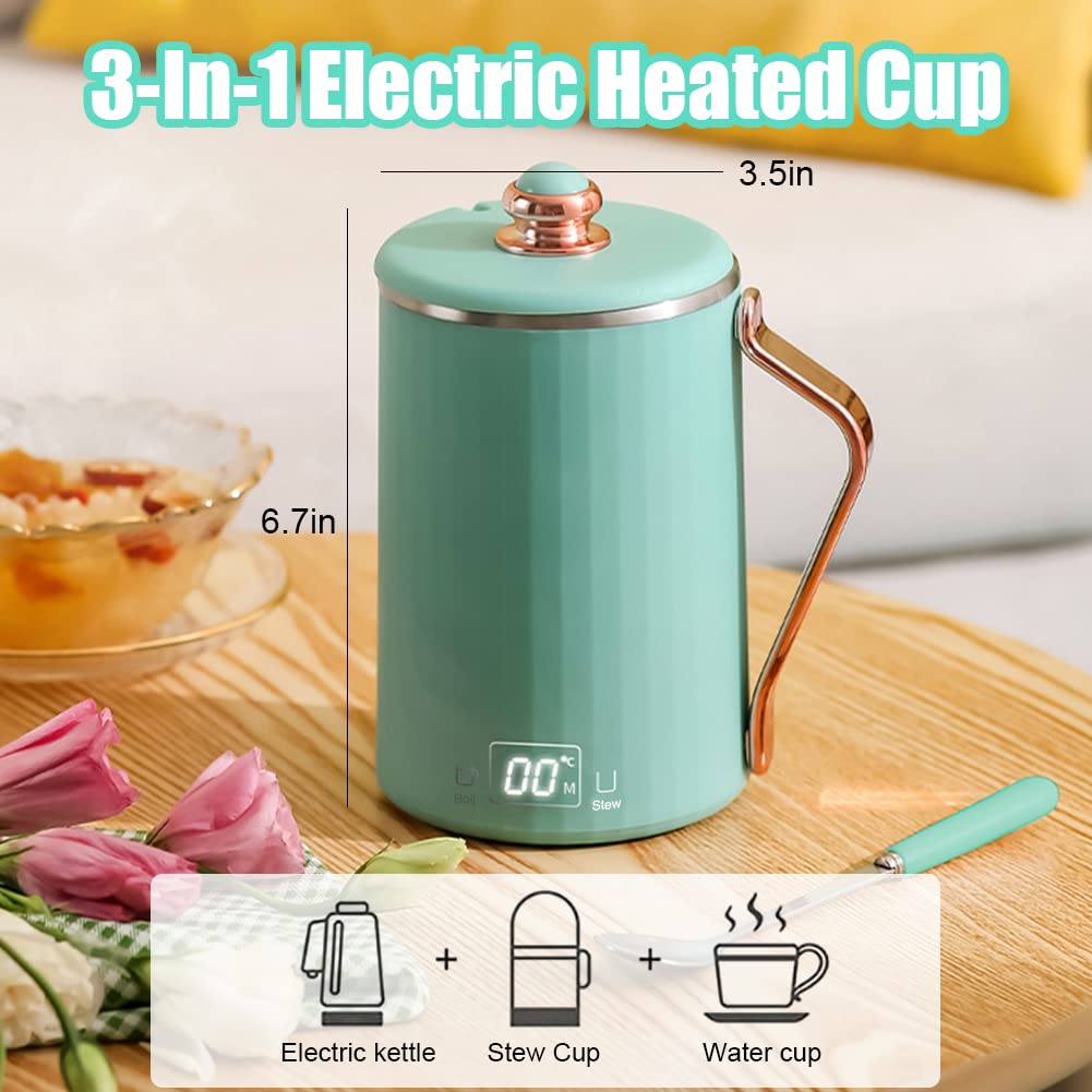 WOOLALA 110V Electric Kettle Stew Cup with Digital Screen, 450ML Small Slow Cooker Personal Health Cup - 7Mins Fast Boiling with Temperature Control, Timer for Home/Office/Travel