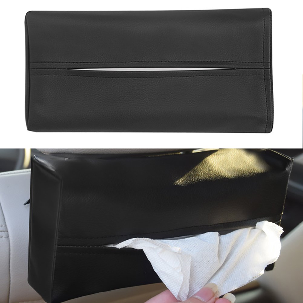 YSHtanj Tissue Box Interior Storage Tissue Case Faux Leather Tissue Paper Box Napkin Storage Case Holder Home Auto Car Vehicle - Black