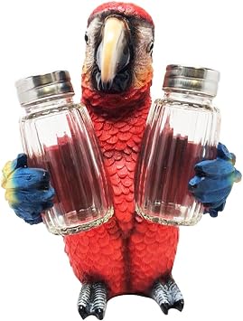 SCARLET MACAW PARROT BIRD SALT PEPPER SHAKERS HOLDER FIGURINE STATUE