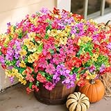 florisso Artificial Fake Plants Flowers for Outdoor Outside Spring Summer Decoration, 12 Bundles Faux Silk Colorful Mix Daisy UV Sun Resistant Realistic for Porch Patio Home Planter Window Box Yard