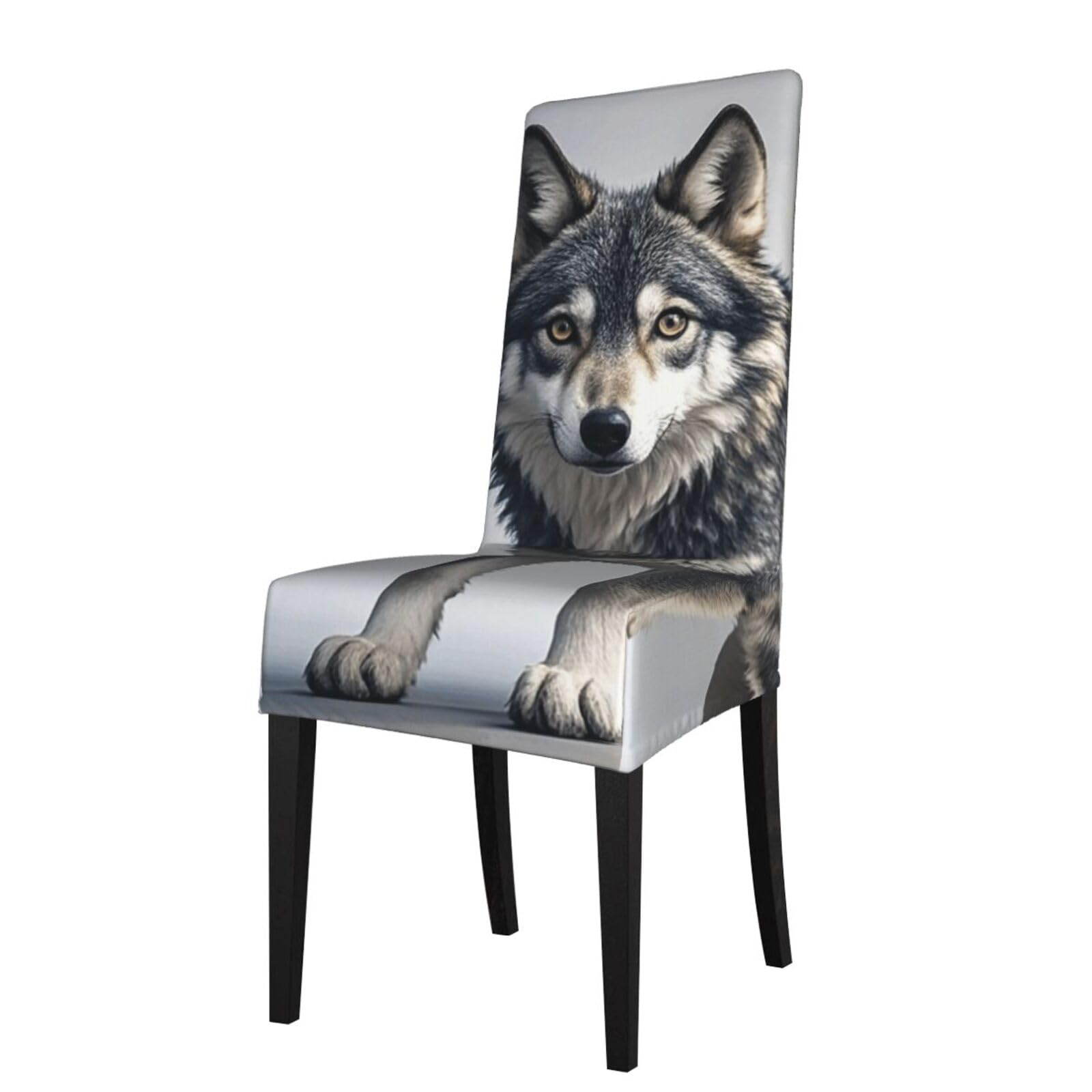 Fodpand Black Cute Wolf Dining Room Chair Cover Stretch Parsons Chair Slipcovers Removable Washable Chair Protectors Cover High Elastic Seat Protector For Home,Kitchen, Hotel, Banquet