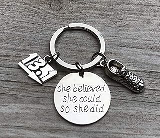 Sportybella 13.1 Keychain, Half Marathon Runner She Believed She Could So She Did Charm Keychain, Running Jewelry, 1/2 Marathon Gift for Girls and Women, for Runners