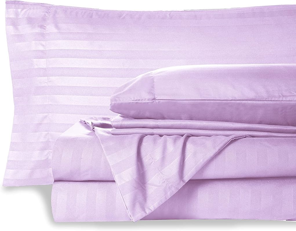 600 Thread Count (30cm) Deep Pockets – 100% Egyptian Cotton Bed Sheets 6 Piece Set, Hotel Quality & Breathable Cotton Sheets - Lavender Stripe, King Size.