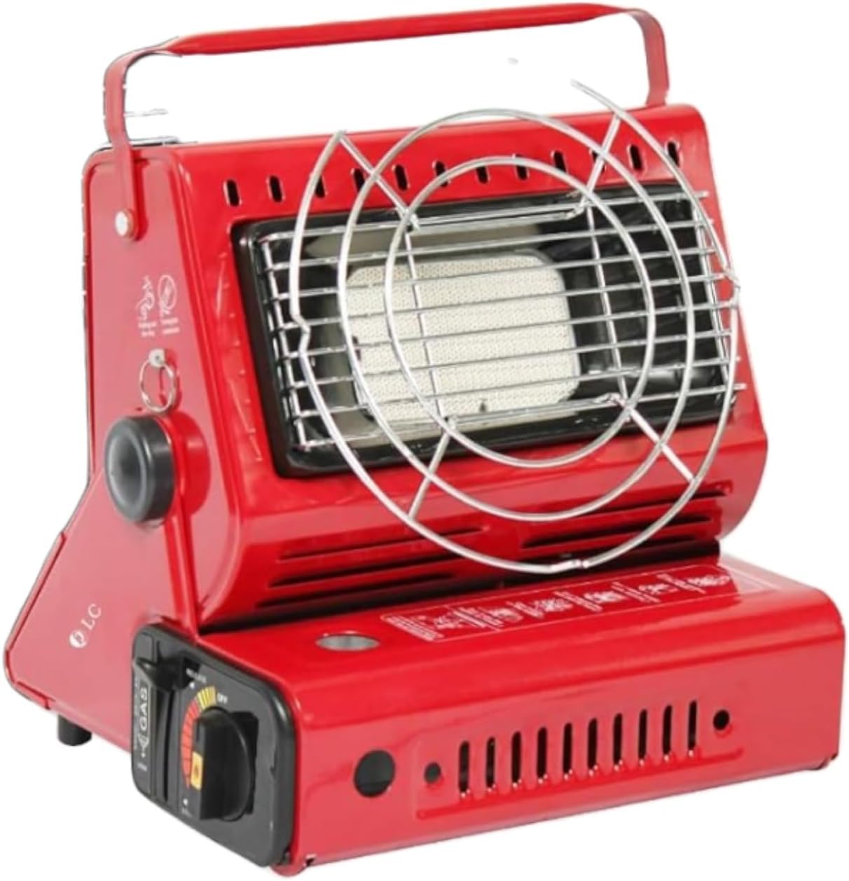 DLC Portable 2-in-1 Multi-Purpose Camping Gas Heater & Grill, Butane Gas Compatible, For Outdoor Cooking & Heating, DLC-P3411 Red/Black